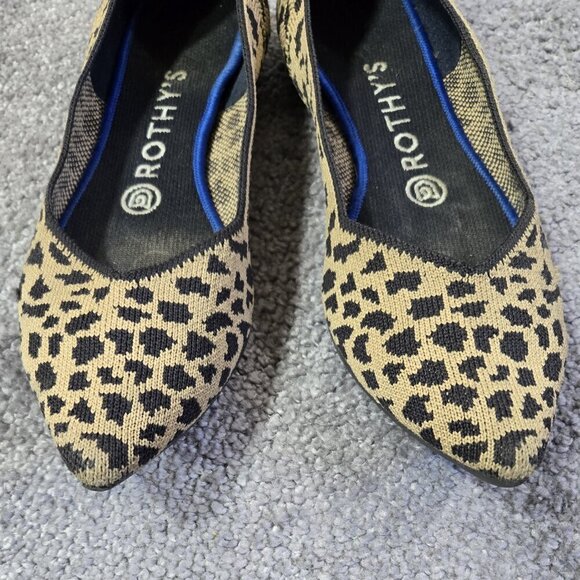 Rothy's Tan Black Abstract Cheetah Print Pointed Toe Ballet Flats Comfy - Picture 3 of 12